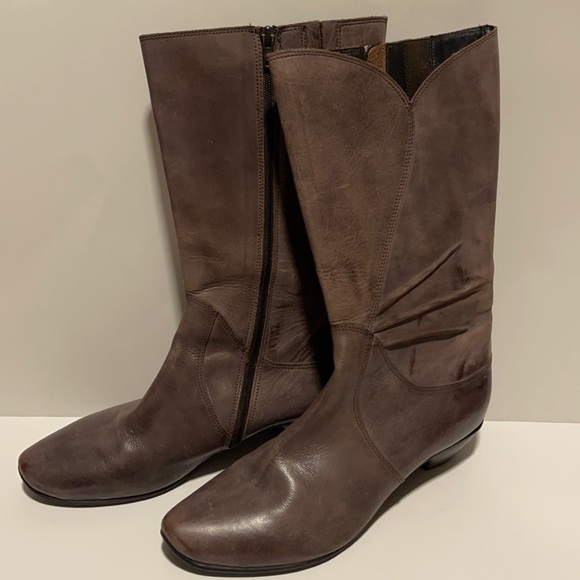 Fidji Shoes - Fidji Boots Womens 40 (9) Medium Calve Height Cuban Heels Brown Leather Side Zip